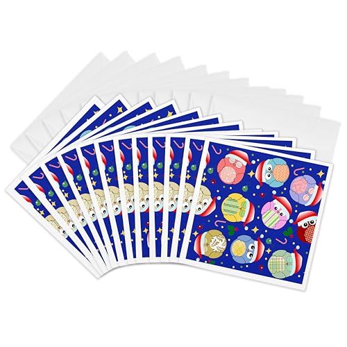 Carte de voeux chouettes de Noël bleu marine 26 cm oiseaux bonnets rouges