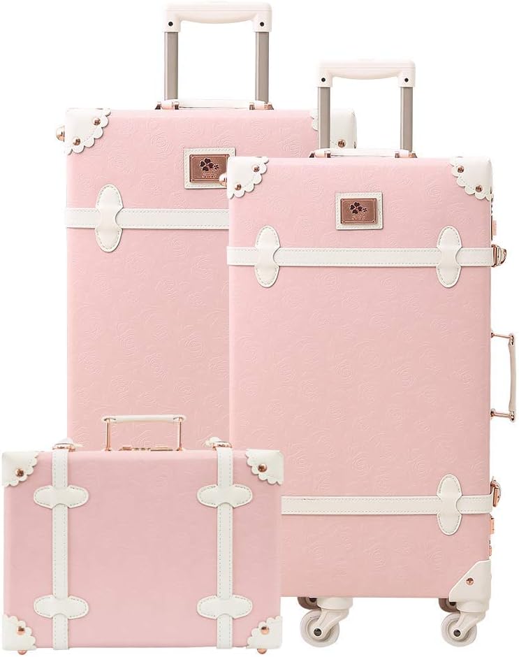 Uretravel Vintage Luggage Sets Lightweight Women Leather Suitcase/Trunk, Set of 3