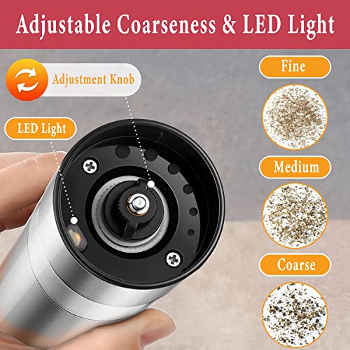 Electric Salt And Pepper Grinder Set - Usb Rechargeable - Durable Modern Style - Automatic Black Peppercorn & Sea Salt Spice Mill Set With Adjustable Coarseness & Led Light Refillable #TOP5