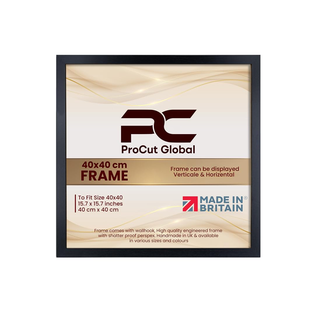 Procut Global 40X40CM Black Picture Frames - Modern Wooden Photo Frame with Shatterproof Perspex for Wall or Tabletop - Perfect for Posters, Certificates, Prints - Sizes & Colors Available