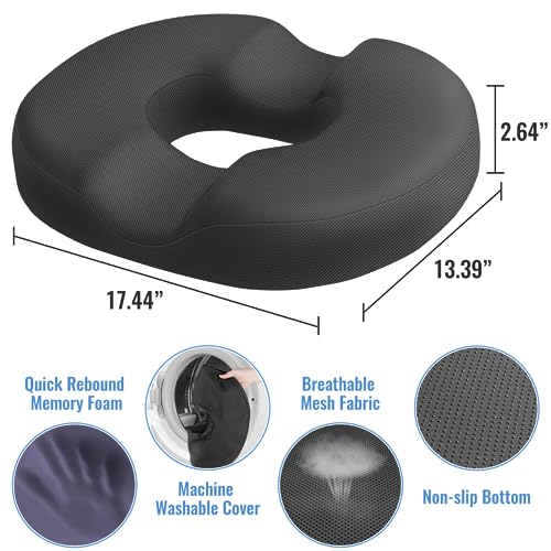 Image of CloudBliss Donut Pillow Stadium Seat Cushion for Tailbone Pain Relief and Hemorrhoids, Memory Foam Seat Chair Cushion, Portable Seat Cushions for Bleachers, Car, Home & Office