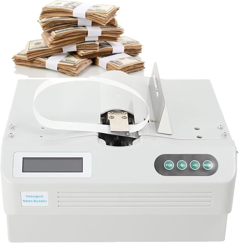 Agrupadora automática de billetes con pantalla LCD y contador de efectivo | Máquina flejadora de billetes de alta velocidad para manejo de efectivo bancario minorista y agrupación organizada de notas
