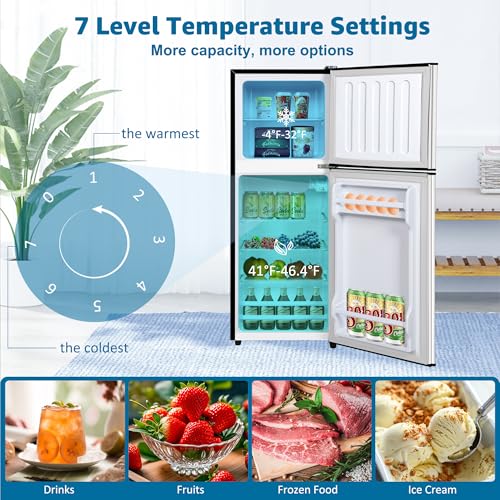 Image of 5.0 Cu. Ft Dorm Fridge for Apartment with Freezer, Small Refrigerator with 7-Level Adjustable Thermostat, Compact Mini Fridge for Kitchen, Dorm, Office, Silver