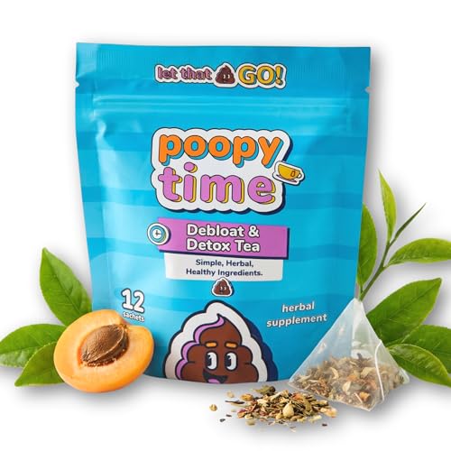 Poopy Time Debloat and Detox Tea | Herbal Blend for Bloated Belly & Digestion | Premium Pyramid Sachets | Body and Colon Cleanse with Senna Leaf, Licorice Root, Nettle Leaf | Digestive & Flat Tummy Support | All-Natural Relief