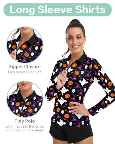 Soneven Women'S Long Sleeve Golf Polo Shirts Moisture Wicking Quick Dry Half-Zip Pullover Athletic Workout Striped Tops thumb #5