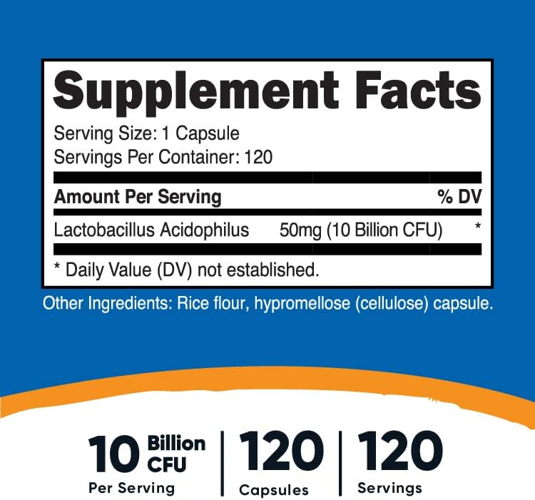 Miniatura 2 de Nutricost Lactobacillus Acidophilus 10 mil millones de UFC, 120 cápsulas vegetales - probiótico (3 botellas)