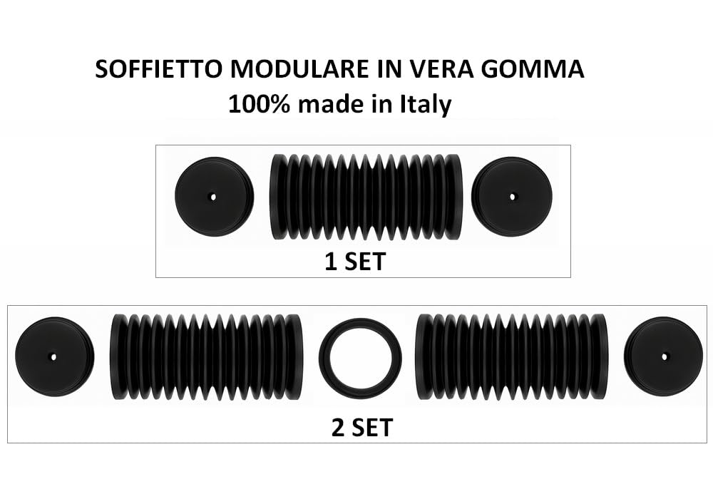 Soffietto Modulare in Gomma Nera Protezione Parti in Movimento, Flessibile, Estensibile, diametro 83 mm, Lunghezza 65-350 mm. Possibile unirlo ad altri soffietti per lunghezza a piacere. Made in Italy