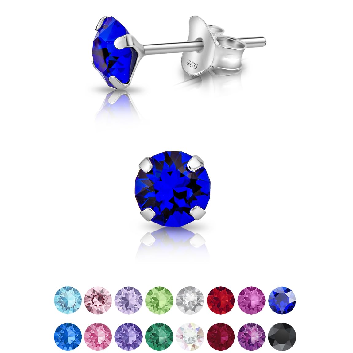 DTPsilver 925 Sterling Silver SMALL Round Stud Earrings made with Crystals from Swarovski Elements - Diameter: 5 mm