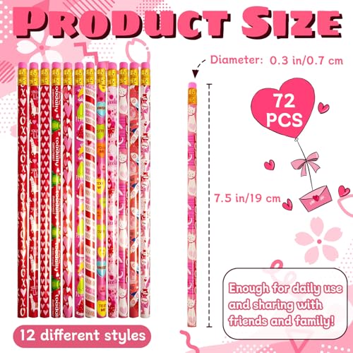 72 lápices de grafito Día de San Valentín rosa con borrador miniatura 2