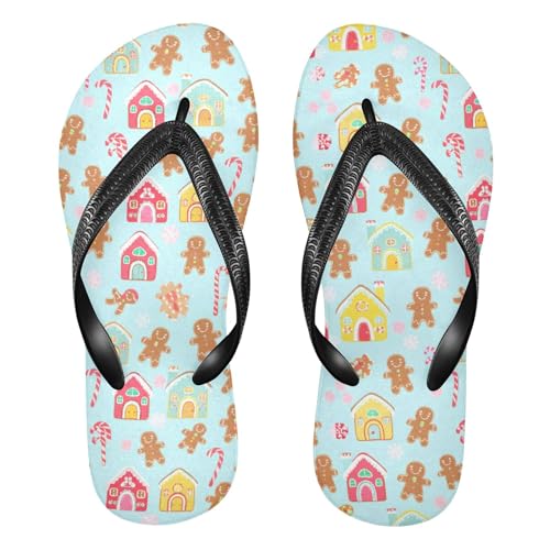 Burbuja Gingerbread Men Houses Flip Flops for Women Men, Soft Thong Sandals Rubber Slippers for Pool Beach Essentials