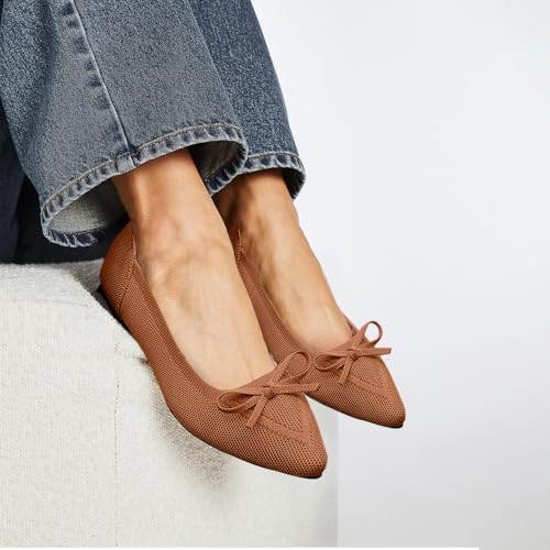 Image of TINGRISE Women's Flats Pointed Toe Bow Knit Ballet Shoes Comfortable Dressy Mesh Slip On Flat