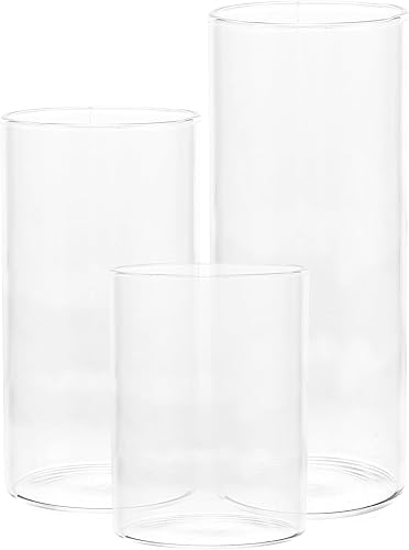 PRETYZOOM 3 jarrones cilíndricos de vidrio, florero transparente, portavelas flotante de vidrio huracán, decoración de mesa para boda, Navidad, uso