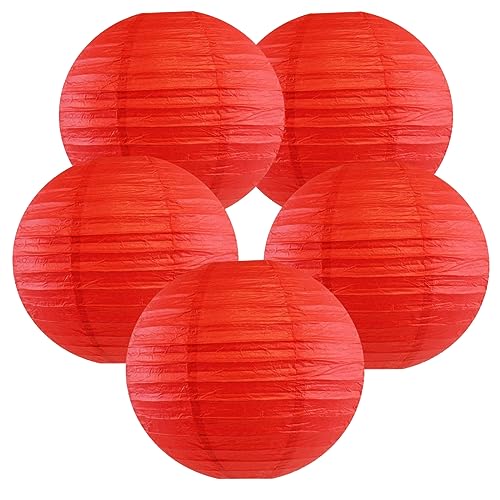 Image of Red Paper Lanterns Graduation Decorations Classroom Graduation Party, Wedding Birthday Home Decor, Hanging Chinese Paper Lantern Lamps(Set of 5, 10 inch, Red)