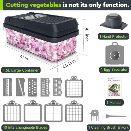 Image of MealHelper 15-in-1 Vegetable Chopper, 10 Blade Veggie Chopper, Practical Food Chopper with Container, Cheese Grater, Home Essentials & Kitchen Gadgets(Grey)