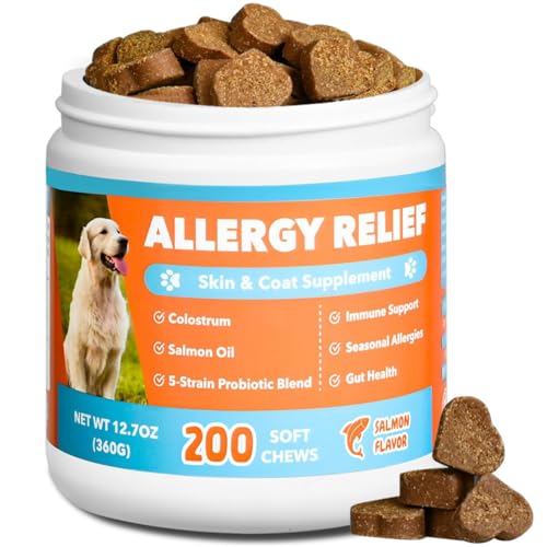 CeliAeh Dog Allergy Chews 200ct- Probiotics for Dogs with 5 Gut Digestive Enzymes,Colostrum- Dog Allergy Itch Relief for Hot Spots Ears Paw Licking, Skin & Coat Seasonal Allergies lmmune Support