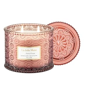 LA JOLIE MUSE Rose Candle, Scented Candles for Home, Large 2-Wick Soy Candles, Luxury Pink Candle Gifts for Women & Men, 60 Hours Long Burning, Santal Rose, 12oz