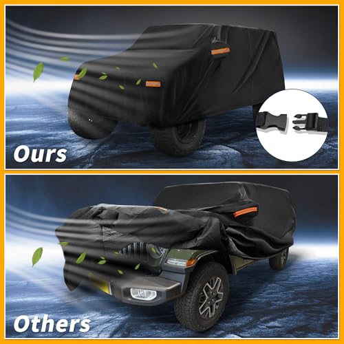 Image of Car Cover Waterproof All Weather Sun Rain Protection Full Exterior Cover for Jeep Wrangler 4DR Black with Left Side Zippers