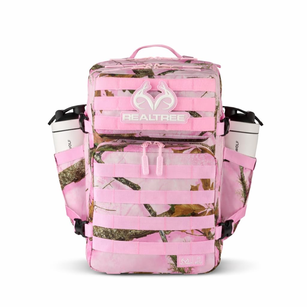 WOLFpak 35L Athletic Gym Backpack (Realtree APX Flushing Pink) - Durable 1000D Waterproof Oxford Material with MOLLE Webbing, Laptop Pocket & Dual Cup