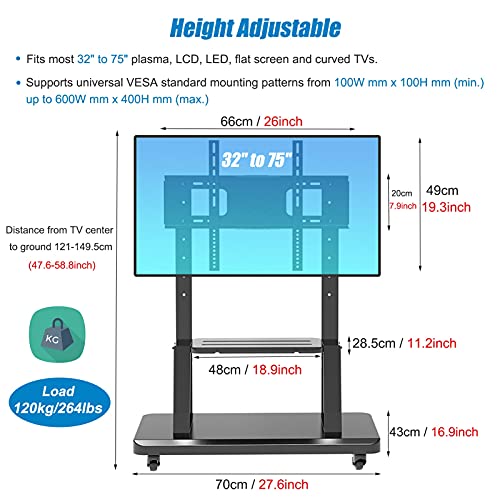 Soporte TV móvil ajustable para pantallas 32-75 pulg. miniatura 5