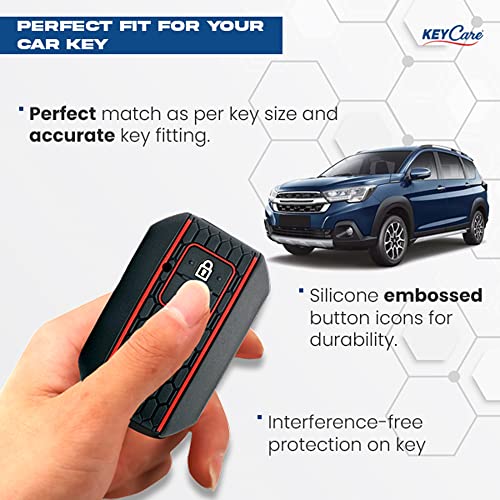 Image of Keycare Silicone Key Cover and Keychain Compatible for Glanza, Urban Cruiser Taisor, Rumion, Urban Cruiser Hyryder 2 Button Smart Key (Blue with Alloy Key Holder Blue)