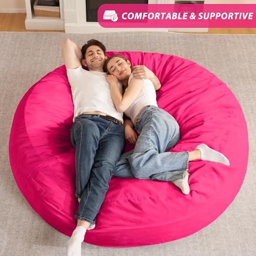 HABUTWAY XX-Large Bean Bag Chair: Giant 7' Memory Foam Furniture Bean Bag Chairs for Adults with Microfiber Cover 7Ft (Hot Pink)
