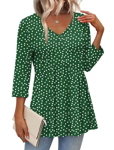 Image of OFEEFAN 3 /4 Length Sleeve Womens Tops 2026 Blouses for Women Dressy Casual Fashion Clothing V Neck Babydoll Tops Fall Outfits