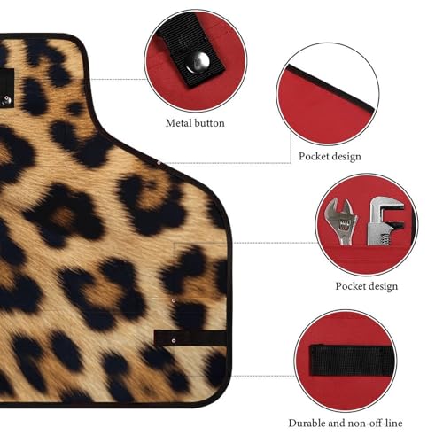 Delantal para trabajo con estampado de leopardo y 8 bolsillos miniatura 3