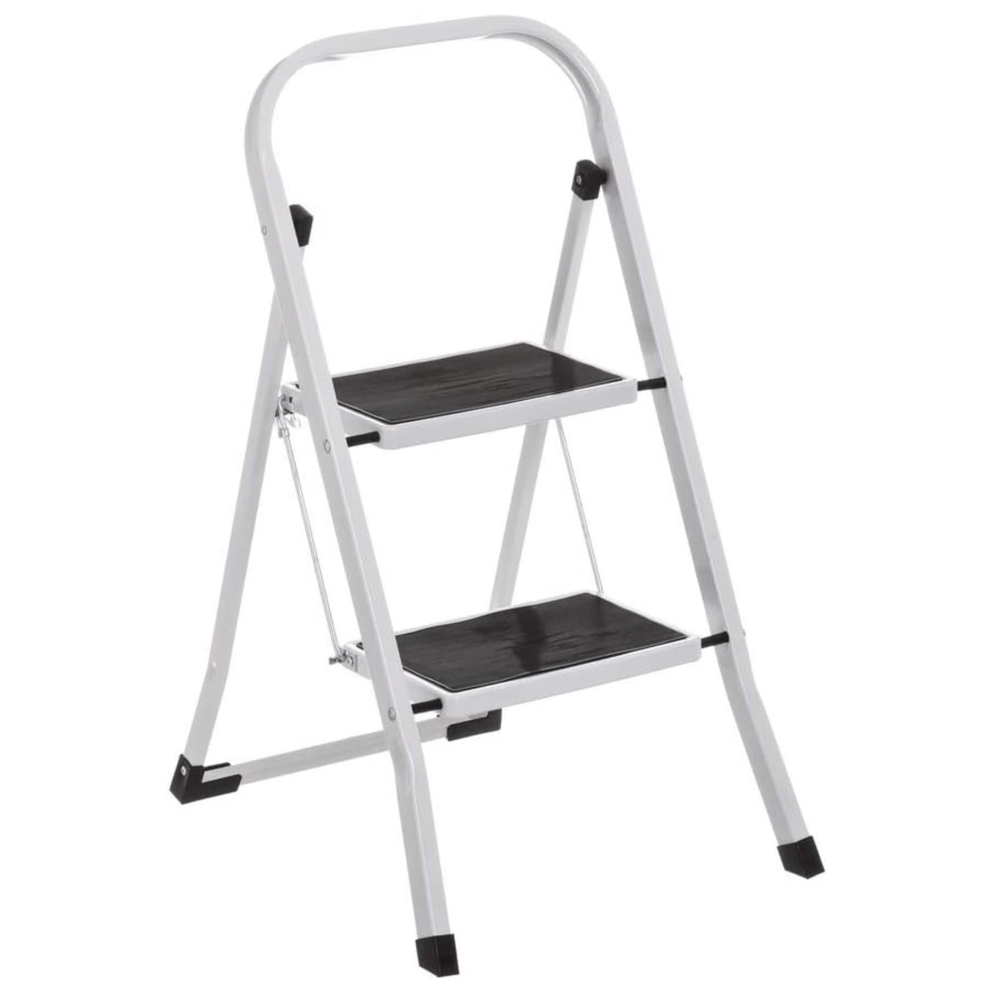 Escalera Plegable 2 Peldaños Profesional | Acero Reforzado Tubo Cuadrado | Peldaños Anchos Antideslizantes 30x20cm | Taburete Compacto para Hogar, Cocina y Oficina | Altura 47cm