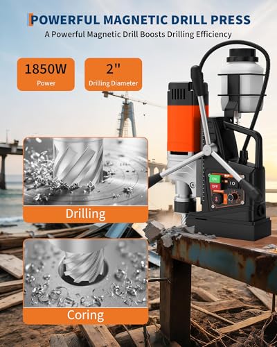 Image of Magnetic Drill, 1850W 2 inch Boring Diameter, 2922Lbf Power Portable Magnetic, 810 PRM, Variable Speed with Reversible,with 10Pcs Drill Bits 3Pcs Twist Drill and 1Pcs Plastic Box for Metal Surface