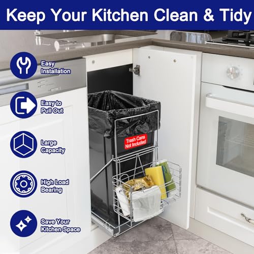 Image of Sleek Under-Cabinet Pull-Out Trash Can System: Featuring Adjustable Shelf & Easy-Detach Basket for Effortless Garbage Handling & Optimal Kitchen Organization