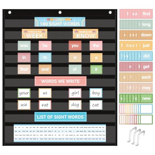 Sight Words Pocket Chart Cards,First 100 Sight Words Flash Cards with Interactive Pocket Chart,25.8
