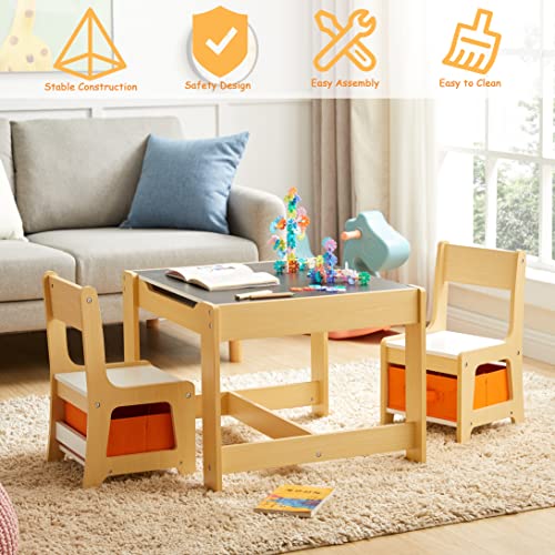 Kids Table And Chair Set, 3 In 1 Wooden Activity Table With Storage Drawer For Toddlers Drawing, Reading, Crafts, Play, 2 In 1 Detachable Tabletop Table And Chair Set For Home, Nursery, Playroom #TOP6