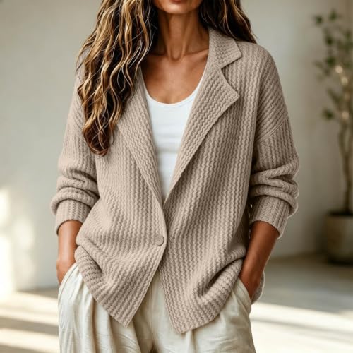 GOSEAGOTOFUN Knit Cardigans for Women Notched Lapel Ribbed Sweater Long Sleeve Button Up Cardigan Fall Fashion Casual Sweater 01-White Small - image 3