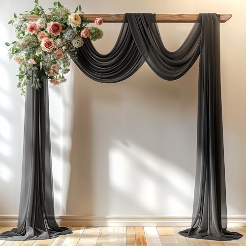 Image of Black Wedding Arch Draping Fabric 1 Panel 30'' x 20FT Black Drapes Sheer Fabric Backdrop Arch Draping Fabrics for Wedding Ceremony Birthday Party Bridal Shower Decoration