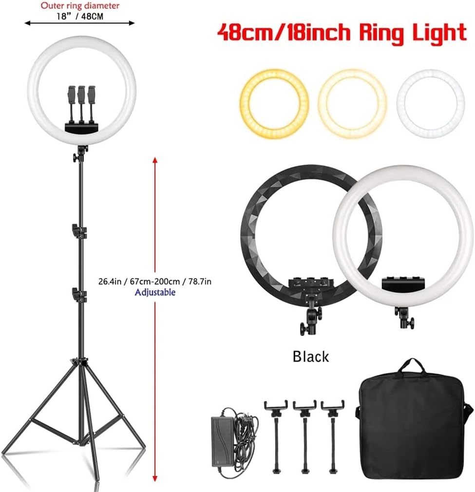 18-inch -Thin Light LED self Shooting Video lamp with Tripod Phone Clip, Suitable for Live Photography Studios
