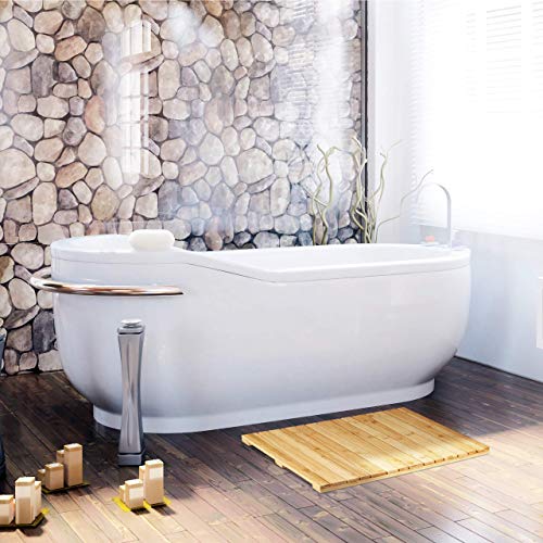Relaxdays Bamboo Bath Mat, for the Bathroom, Stopper, Hygienic, Moisture-Resistant, 40x65 cm, Natural