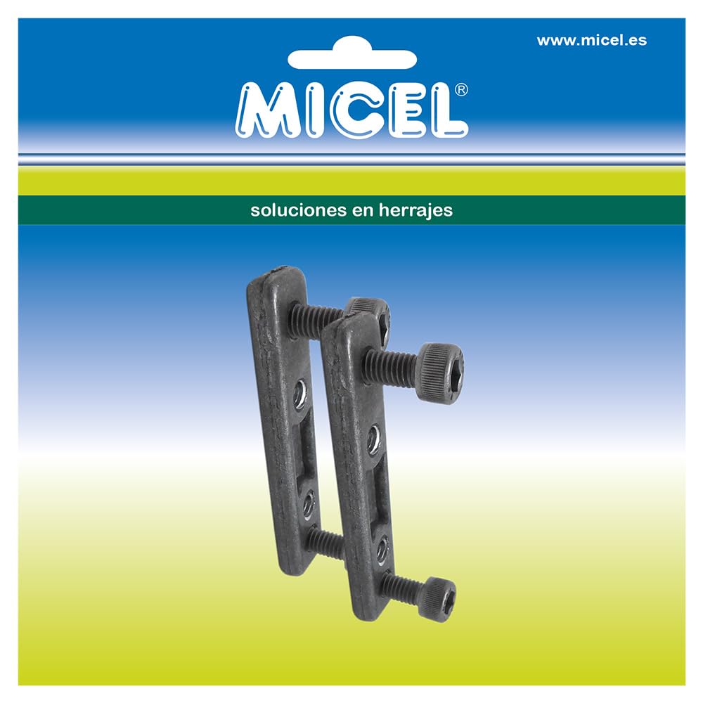 MICEL - 10491 – Strip Set with Plate for Awning Profile, Includes 2 Plates and 4 M6 Allen Screws, Natural Zamak Finish, 65 x 14.5 x 6 mm
