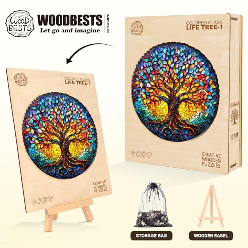 WOODBESTS Rompecabezas de Madera para Adultos (195 Piezas - 11.4x11.3 pulgadas) Rompecabezas de Vidrio de Colores Árbol de la Vida con Caja de Almacenamiento de Madera - Regalos Personalizados para Amantes de Rompecabezas miniatura 7