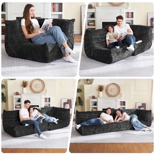 Image of HABUTWAY Giant Bean Bag Chairs Lazy Sofa for Adults,Corner,Black | Memory Foam Bean Bag Chairs,Fireside Corner Chair,Lazy Floor Corner Sofa for Living Room, Bedroom, Dorm, Office