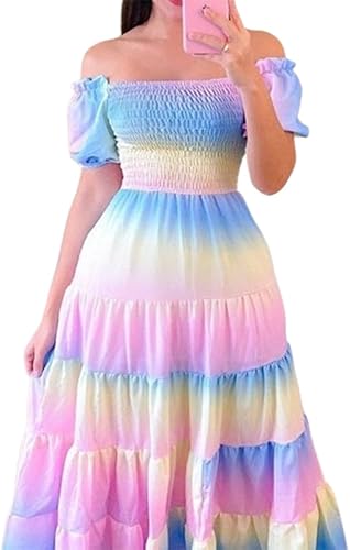 Spevert Women's Summer Fresh French Puffy Short Sleeve Floral Square Neck Ruffle