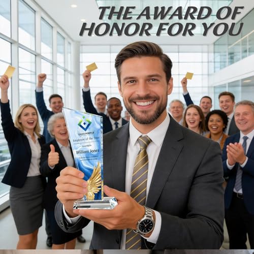 Image of Custom Crystal Trophy Award Personalized Plaque Award with Text Logo Photo Awards Trophies for Employee Recognition Team Graduation Personalized Office Gifts for Boss Coworker Teacher