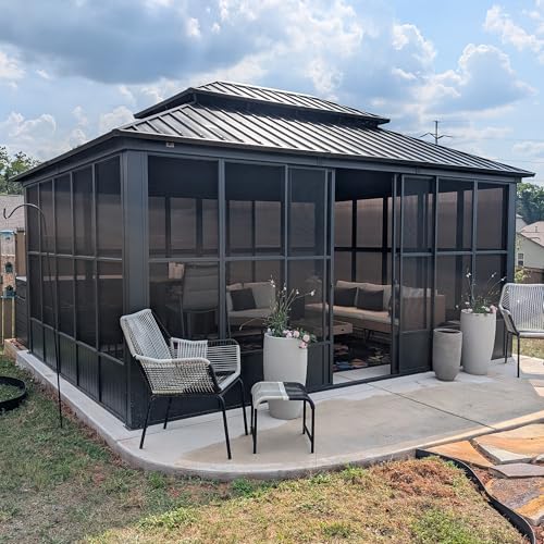 PURPLE LEAF 12' X 16' Solarium Sunroom Permanent Hardtop Gazebo Galvanized Steel Double Roof...