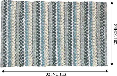 Image of THE HOME TALK Handmade Cotton Door Mat | Water-Absorbent | for Bathroom, Entrance Door, Kitchen, Entry Gate, Living Room | Machine Washable | Anti-Skid | 20 x 32 Inch | Aqua
