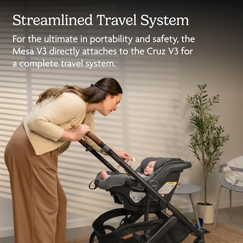 Image of UPPAbaby Cruz V3 Stroller + Mesa V3 Car Seat Travel System Combo - Toddler Seat, Bumper Bar, Bug and Rain Shields, Car Seat Base, and Infant Insert Included - Greyson (Charcoal Melange)