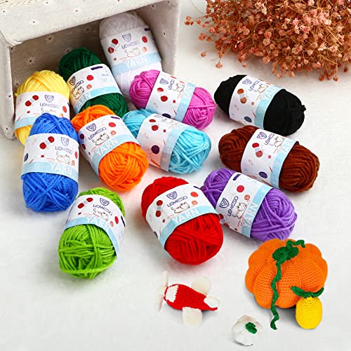 Lemeso 12 Skeins Mini Yarn, 12 Colors 100% Acrylic Mini Knitting Yarn, Great For Knitting Crochet Crafts #TOP2