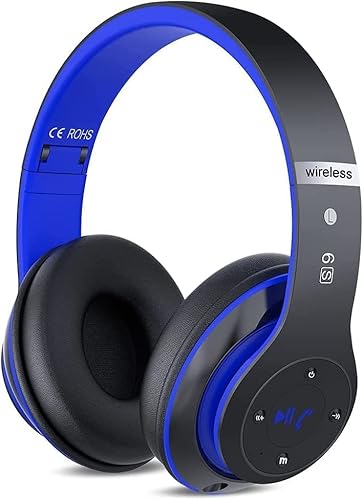Prtukyt 6S Bluetooth Headphones Over-Ear, Hi-Fi Stereo Foldable Wireless Stereo Headsets Earbuds With Built-In Mic, Volume Control, Fm For Iphone/Samsung/Ipad/Pc (Black & Blue) #TOP10
