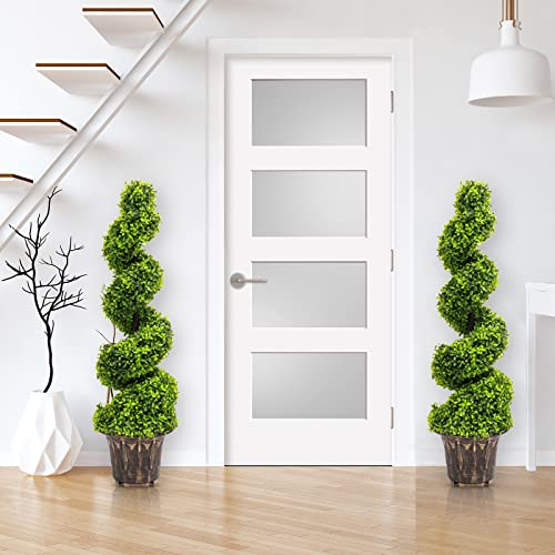 INMOZATA Pair of Artificial Topiary Swirl Trees Boxwood Spiral Trees
