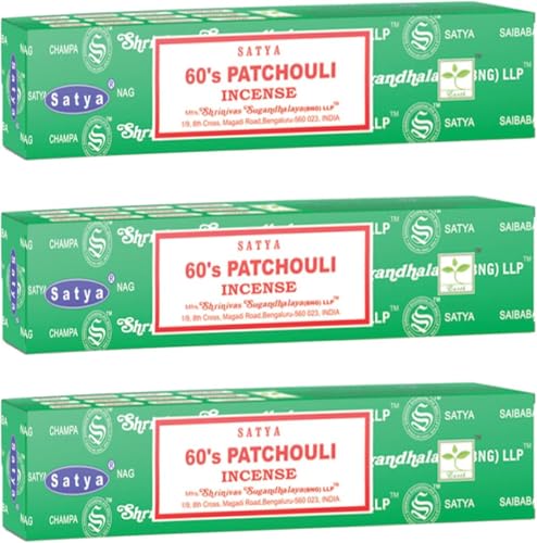 3 Packs Original Satya Sai Baba Nag Champa Incense Sticks Joss Insence - Insense 15g Box NagChampa Agarbatti (60's Patchouli)