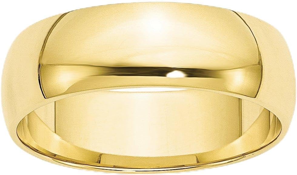 10k Yellow Gold 6mm Half-Round Wedding Band for Men or Unisex Wear Classic Polished Finish Solid Lightweight Gold Ring Smooth Profile Engravable Anniversary Commitment Everyday Traditional Band