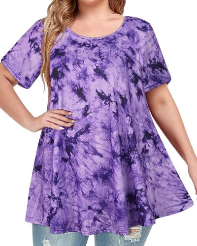 Image of JOELLYUS Plus Size Tops for Women Tunic Floral Casual Short Sleeves T Shirts Flowy Blouses 2026